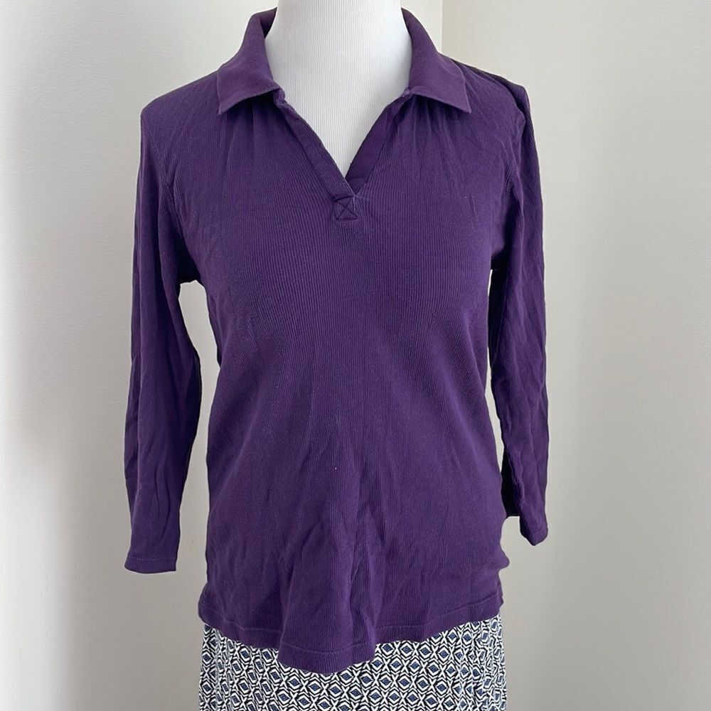 Tommy Hilfiger purple collared ribbed long sleeve shirt size women’s medium